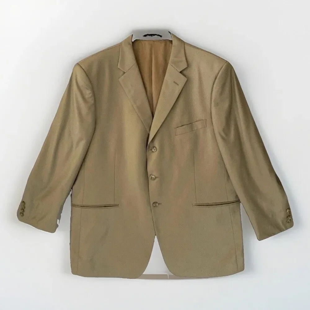 John W. Nordstrom Suit Jacket Blazer 48R Loro Piana Super 120s Wool 3-Button Tan
